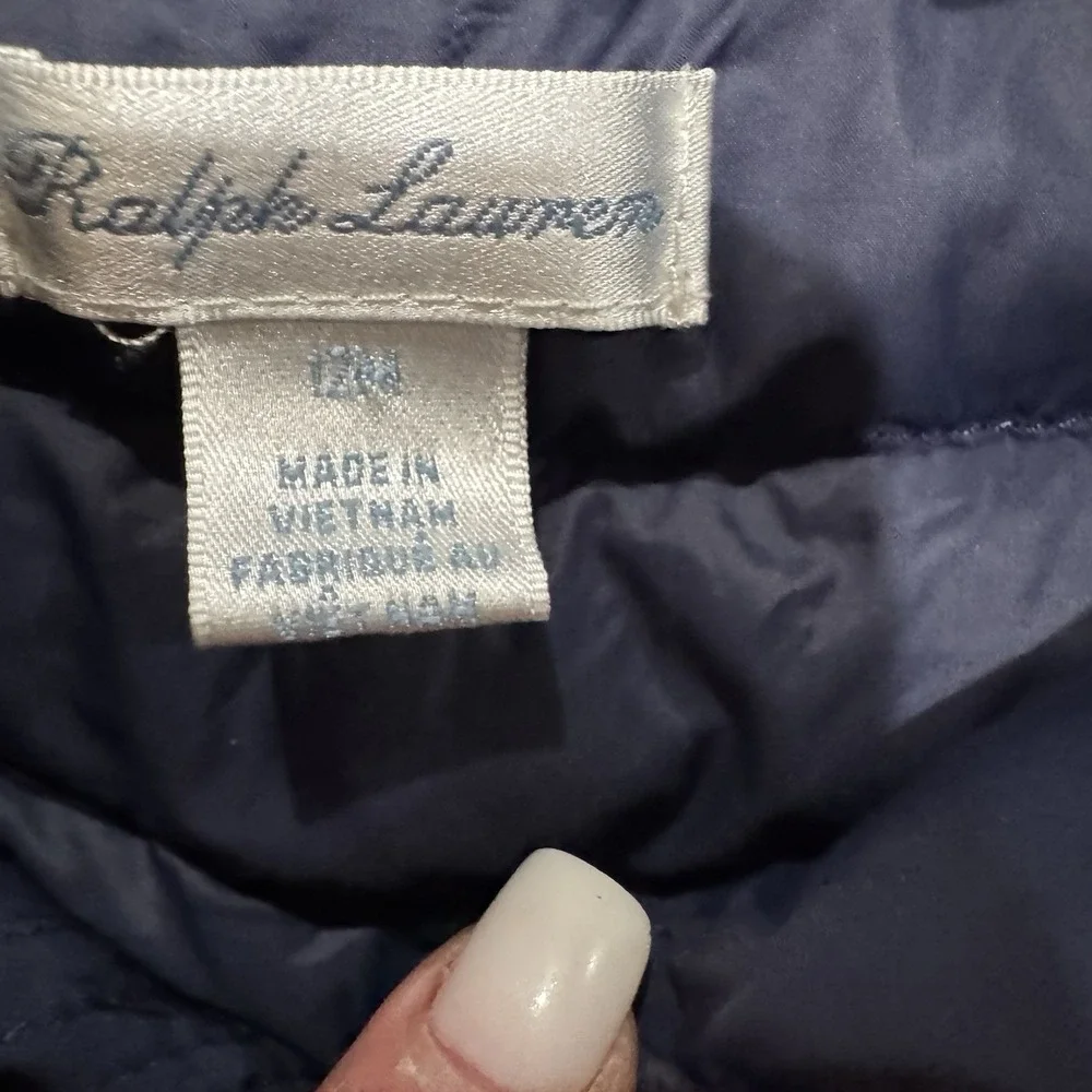 Ralph Lauren Baby Boys Sz 12M Zip Up Puffer Vest Navy Blue